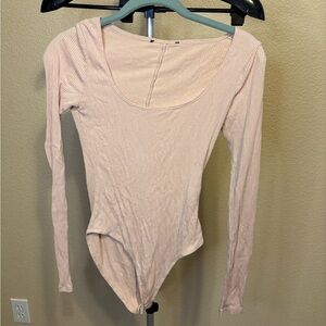 Women's Ribbed Long Sleeve Bodysuit - beige